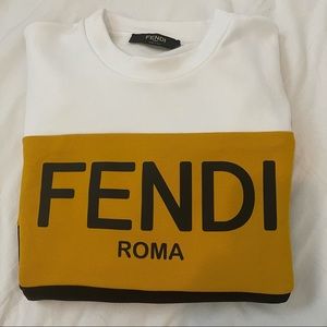 Fendi White and Yellow Logo Sweatshirt